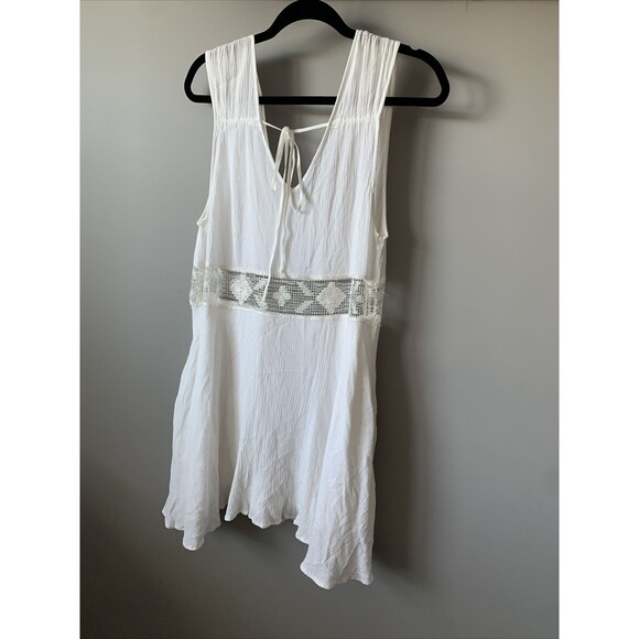 Free People Dress white a-line medium sleeveless tiered back tie crochet waist - Picture 7 of 14